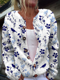 Vynora™ | Suéter Cárdigan con Botones y Estampado Floral de Pájaros Vintage