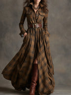 Beatriz | Long Checkered Dress with Belt