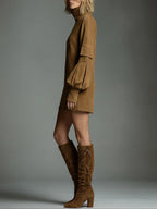 Buy | Oversized Suede Mini Dress with High Neck