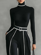 Emma | Elegant two-piece set with high collar and wide-leg pants